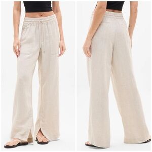 Athleta Retreat Linen High Rise Wide Leg Pant in Natural Undyed Size 3X NEW